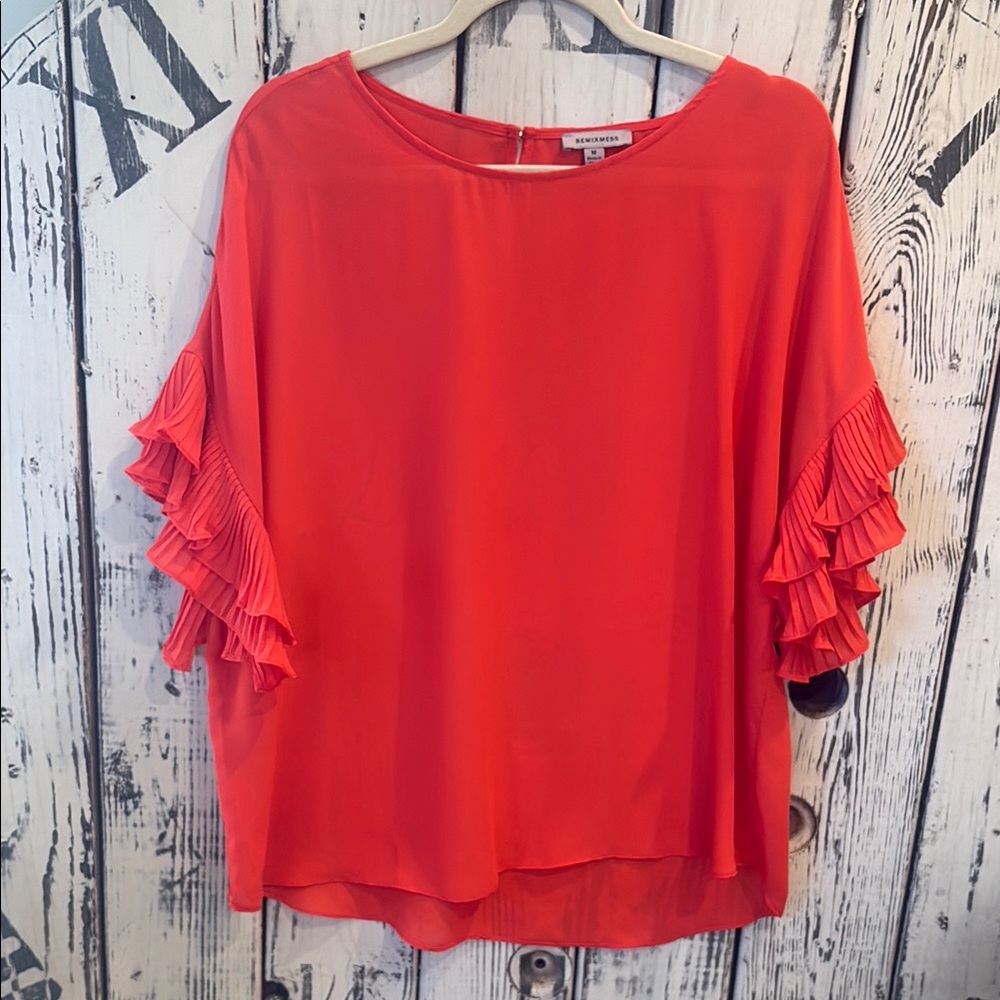 Vibrant Red Flutter Sleeve Blouse with Ruffled Details